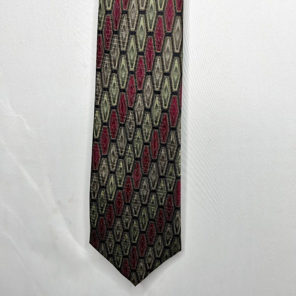 Salvatore Pellegrino Men’s Neck Tie 3 ¾” Maroon Green Black 100% Silk Hand Made